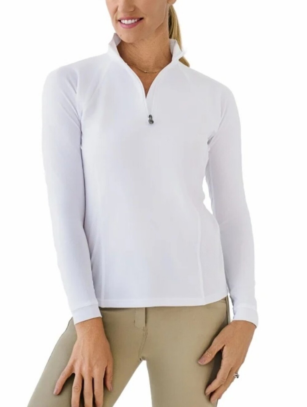 White Long Sleeve Sweater With Half Zip Up